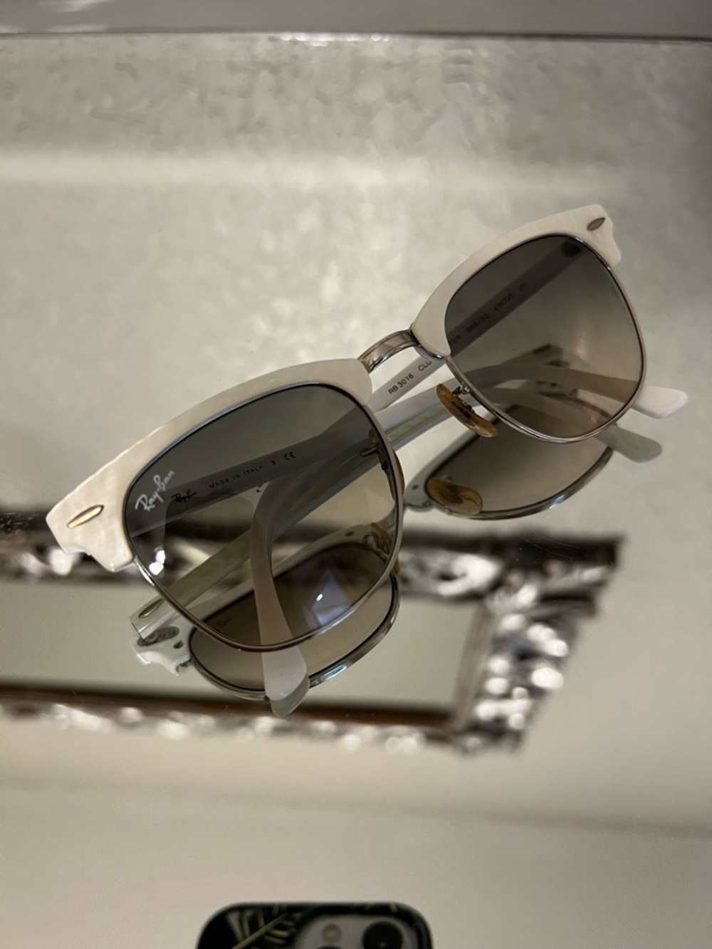 Ray-Ban | Accessories | Rayban White Clubmaster Sunglasses With Grey ...